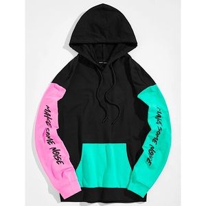 New Women Slogan graphic color block drawstrings hoodie